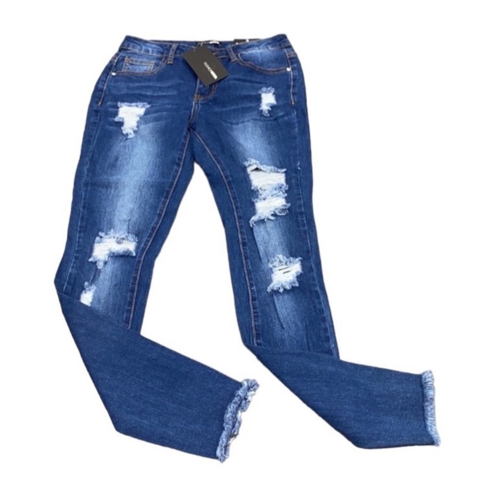 Fashion Nova distressed skinny jeans dark denim Size 3